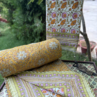 Hand Block Poppy Mustard Bedsheet & Reversible Comforter Set | 100% Cotton Bedding Set
