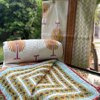 Hand Block Palm Bedsheet & Reversible Comforter Set | 100% Cotton Bedding Set