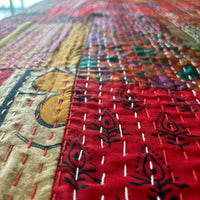 Silk Kantha Quilted Bedcover (Red)