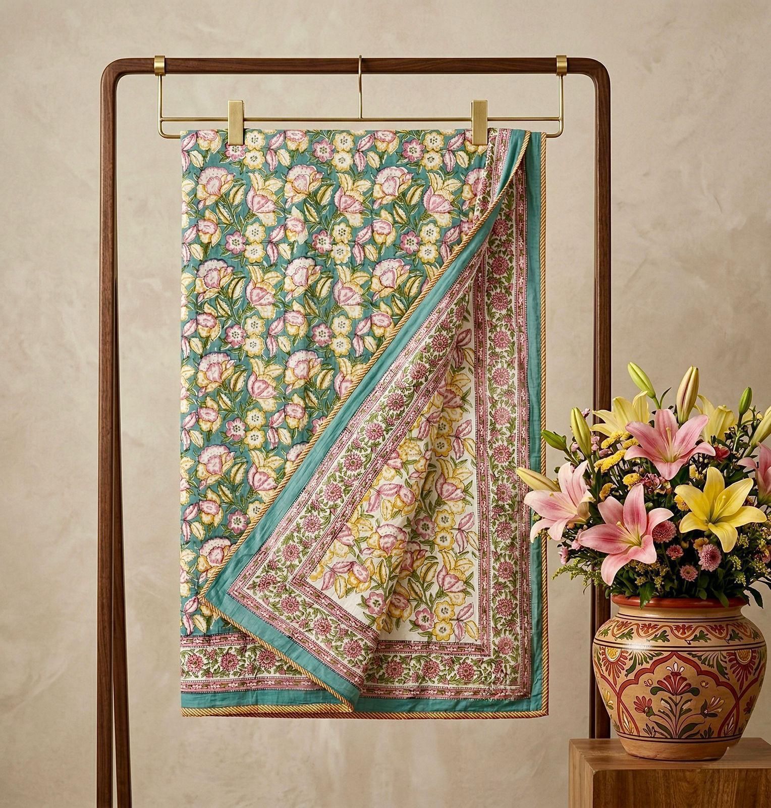 Handblock Double Bed Dohar (Mul Cotton) (90”x108”)
