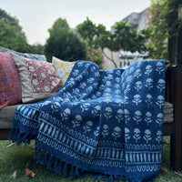 Hand Block Printed Indigo Sofa Throw
