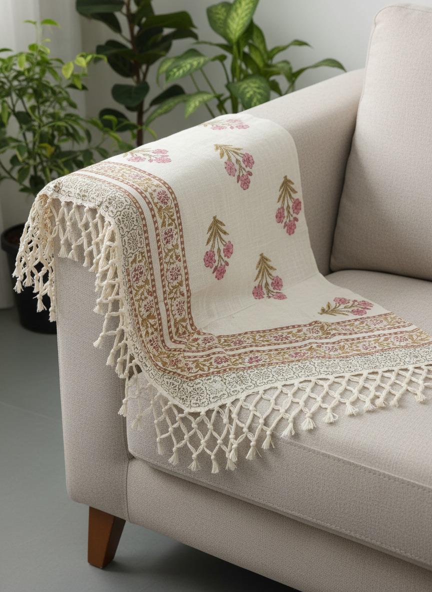 Handblock Printed Sofa Throw & Mini-Bedcover