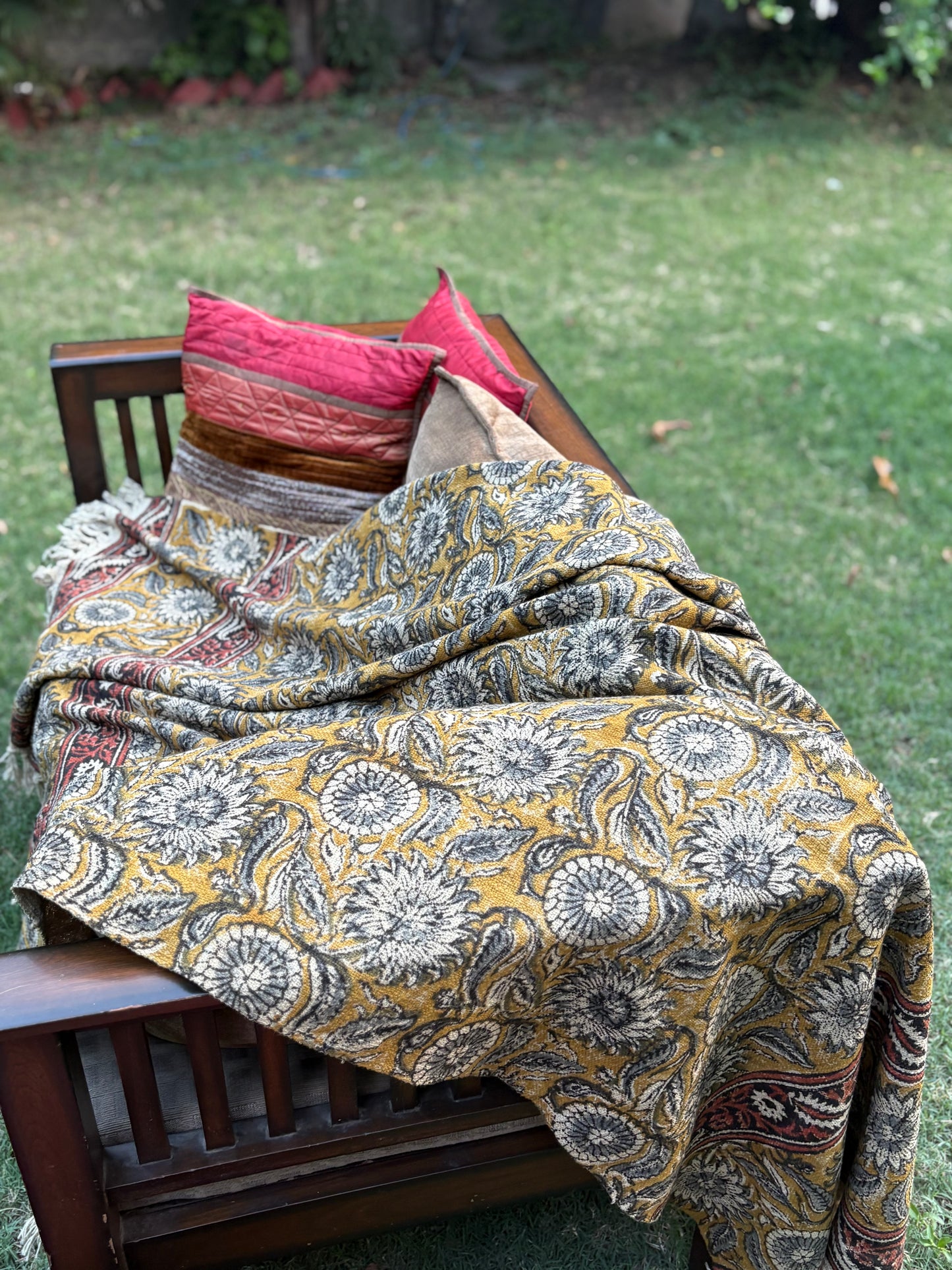 Hand Block Kalamkari Sofa Throw