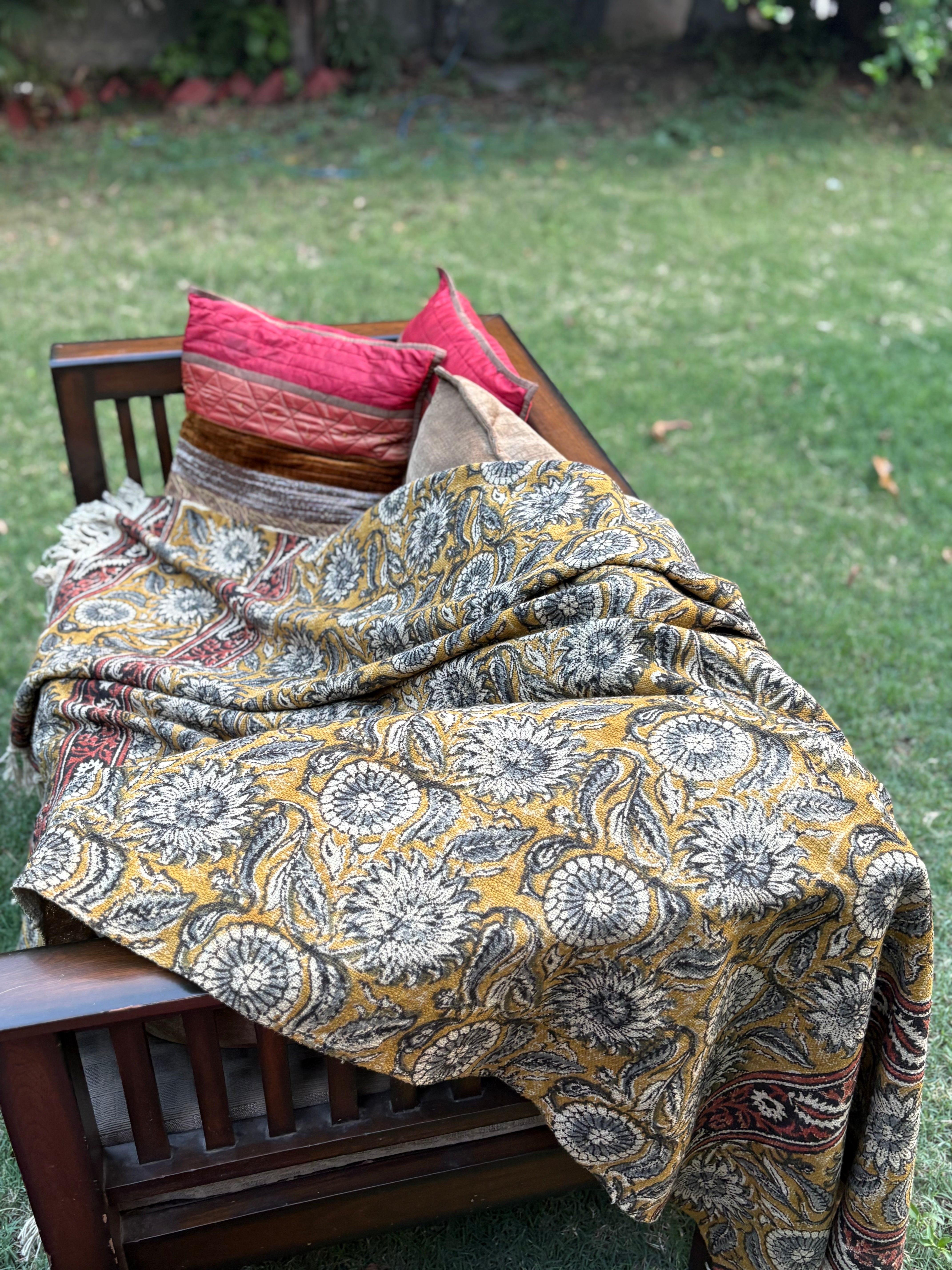 Hand Block Kalamkari Sofa Throw