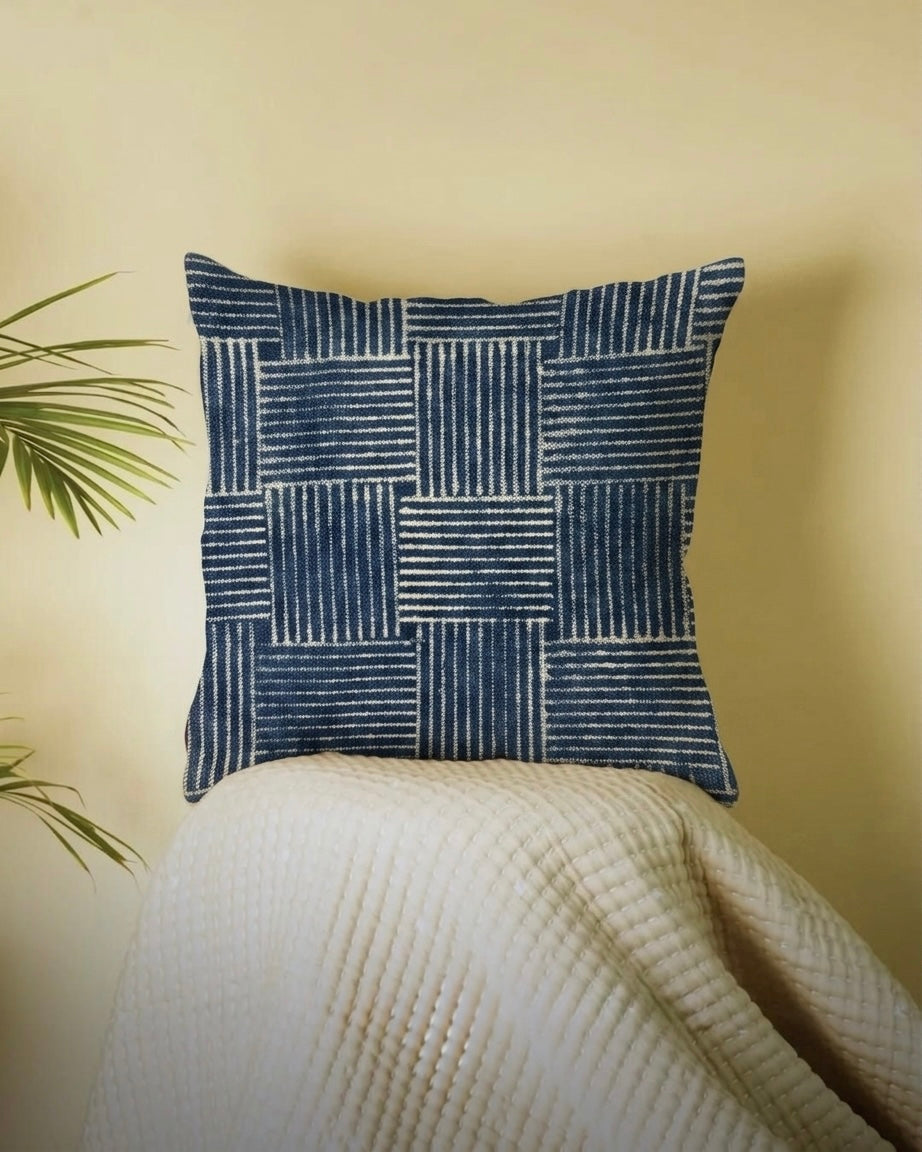 Indigo Denim Handblock Cushion Cover