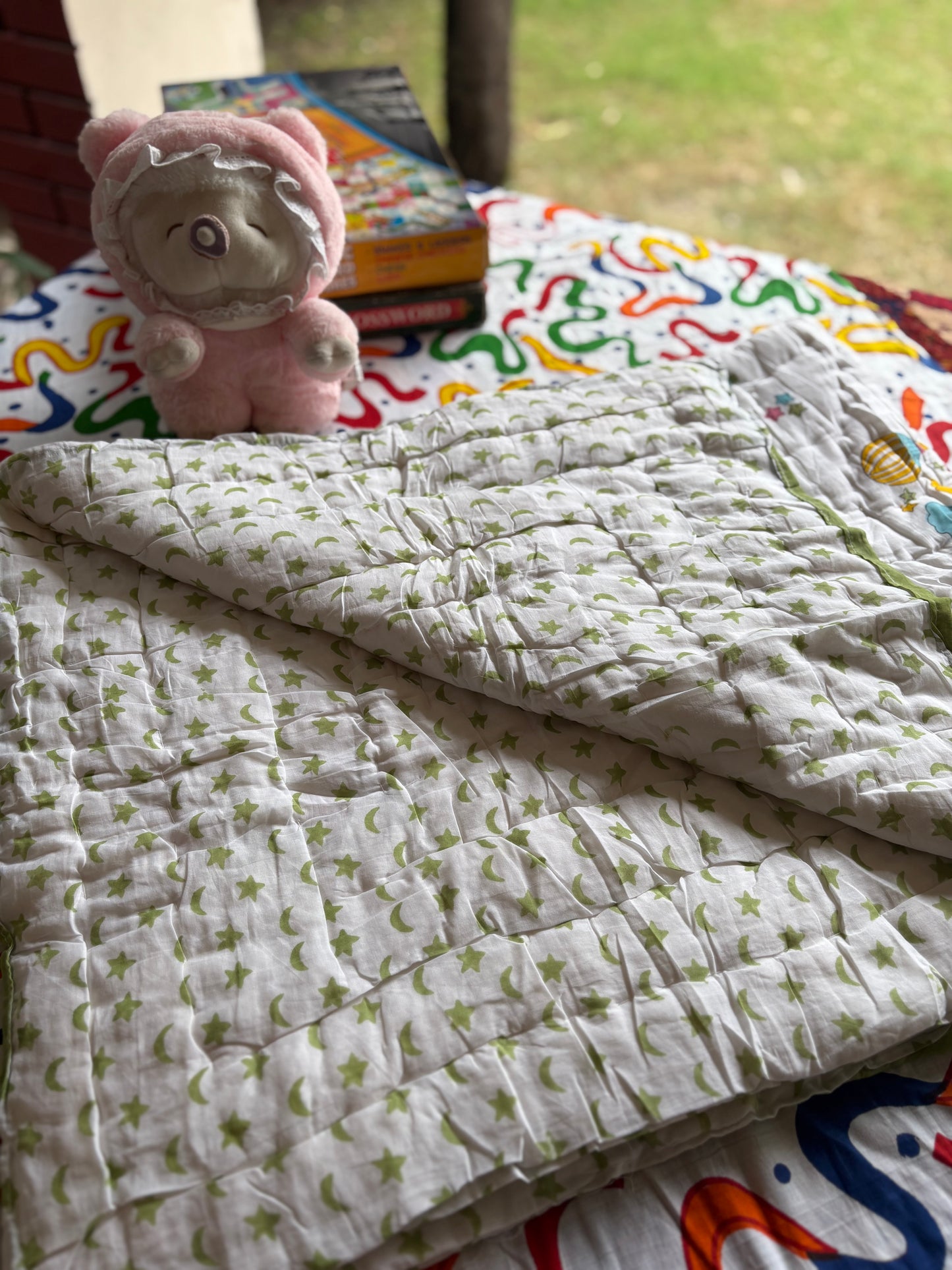Colour Clouds Handblock Baby Quilt (Surgical Cotton)