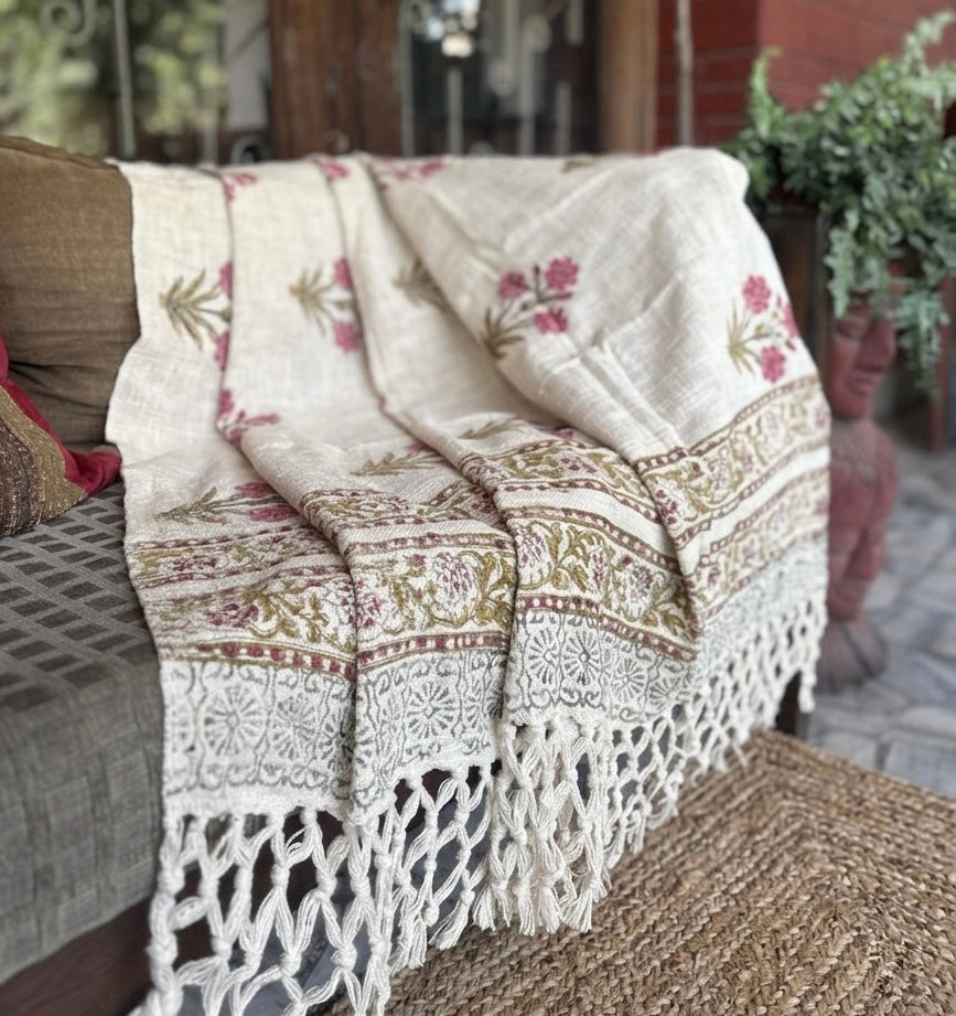 Handblock Printed Sofa Throw & Mini-Bedcover