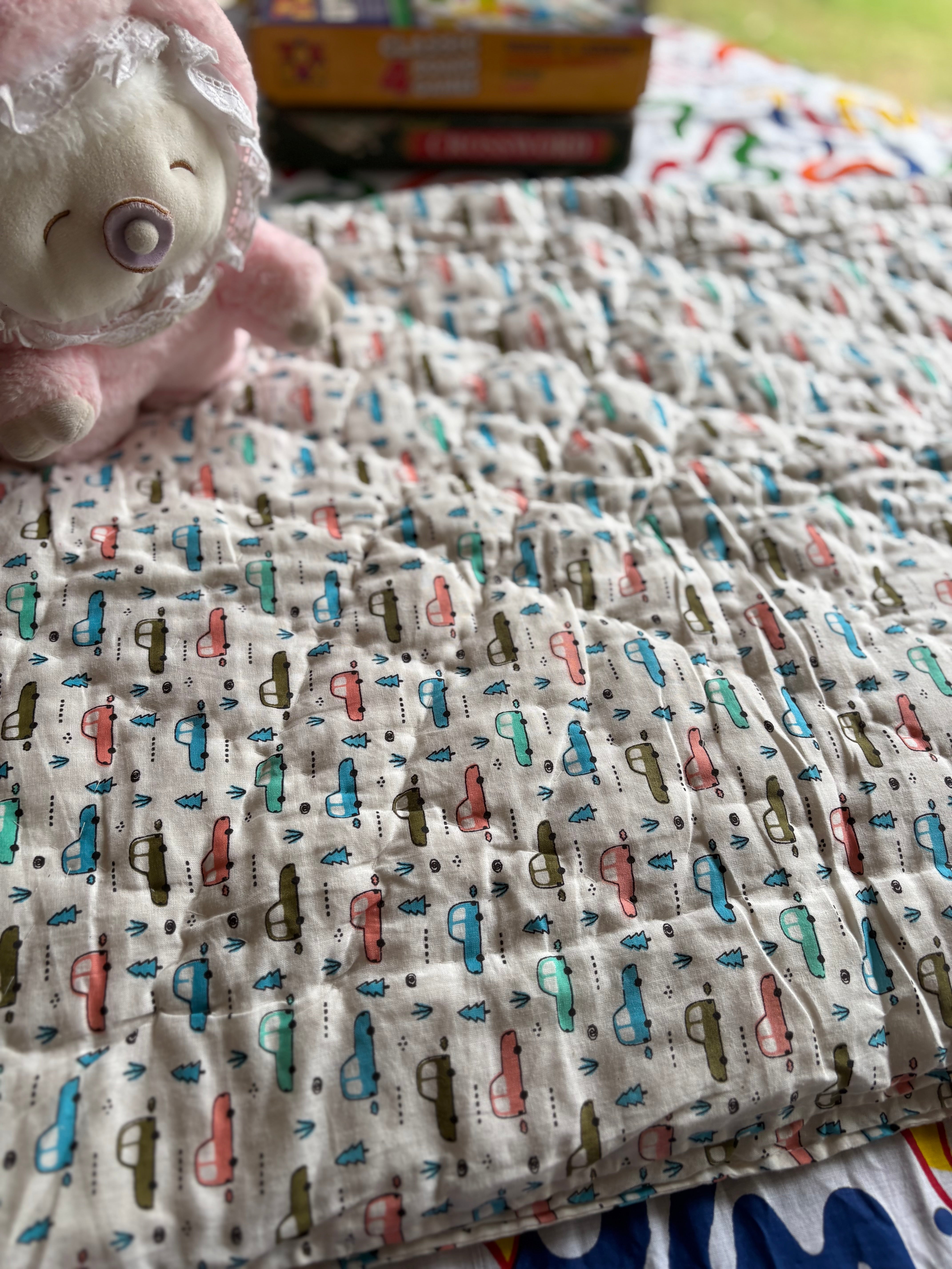 Natural Dyed Handblock Baby Quilts Cars Edition (Surgical Cotton)