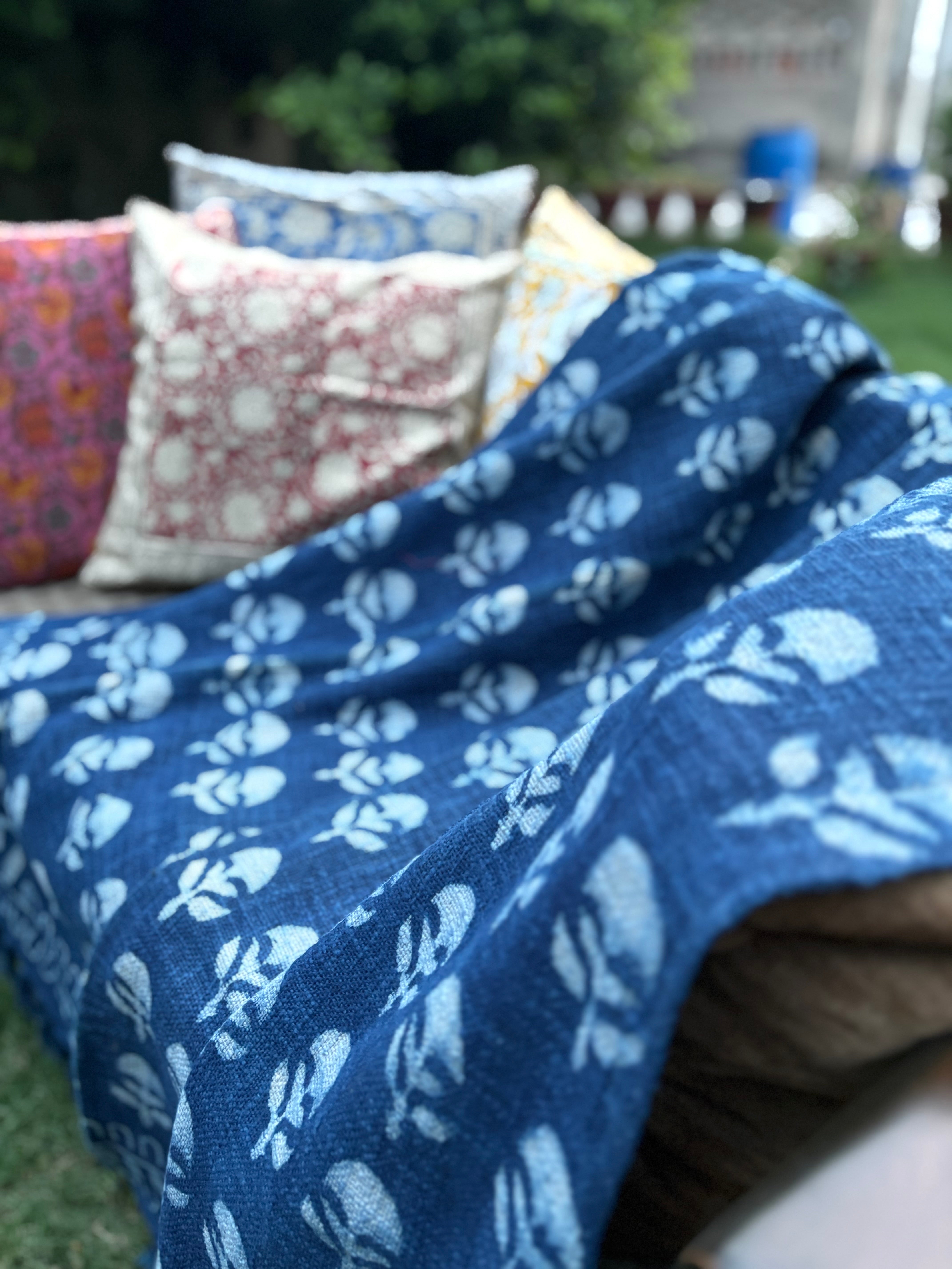 Hand Block Printed Indigo Sofa Throw