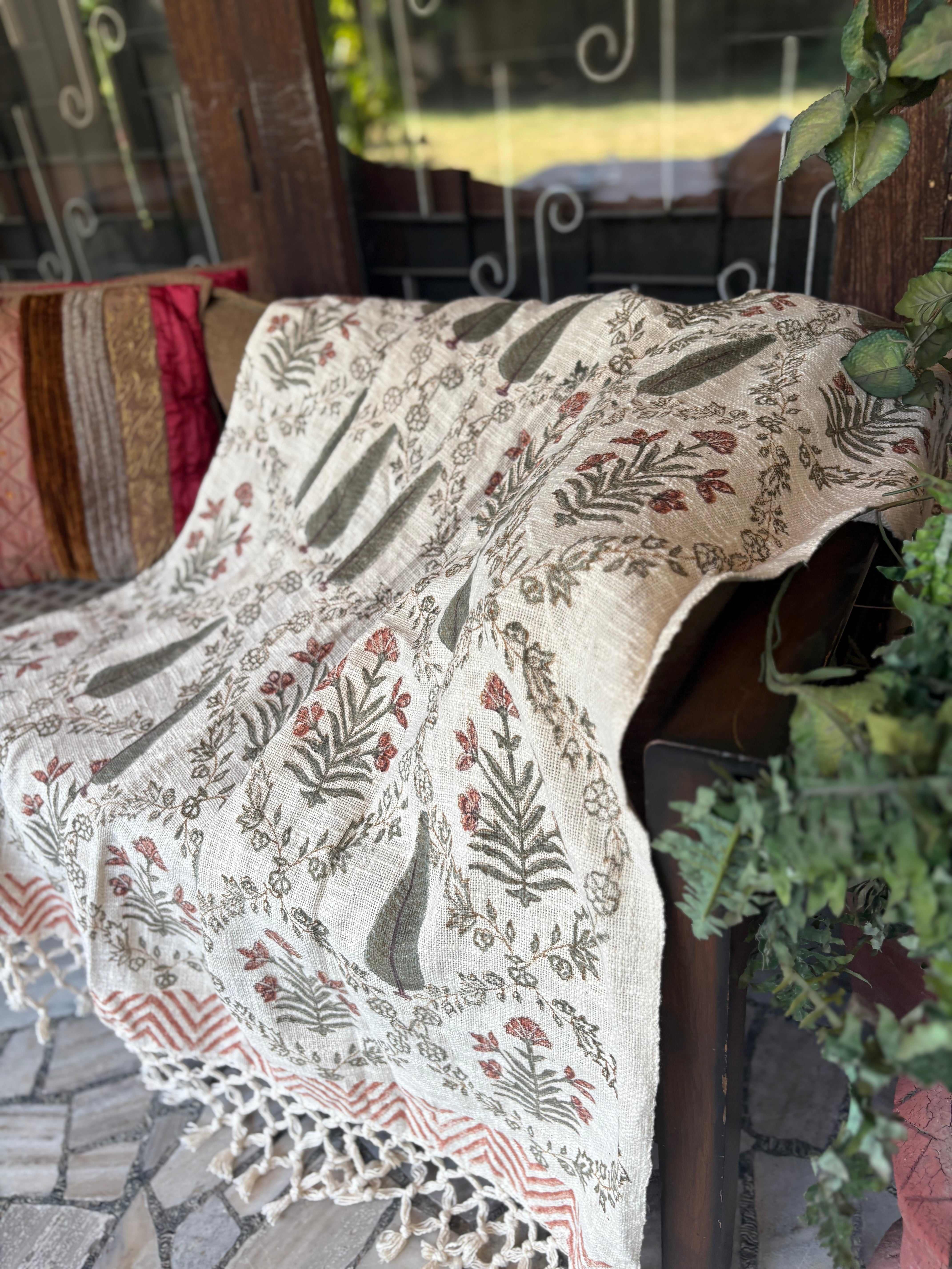 Premium Handblock Printed Sofa Throw & Mini-Bedcover