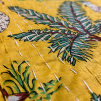 Yellow Jungle Kantha Quilted Bedcover
