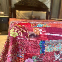 Silk Kantha Quilted Bedcover (Red)