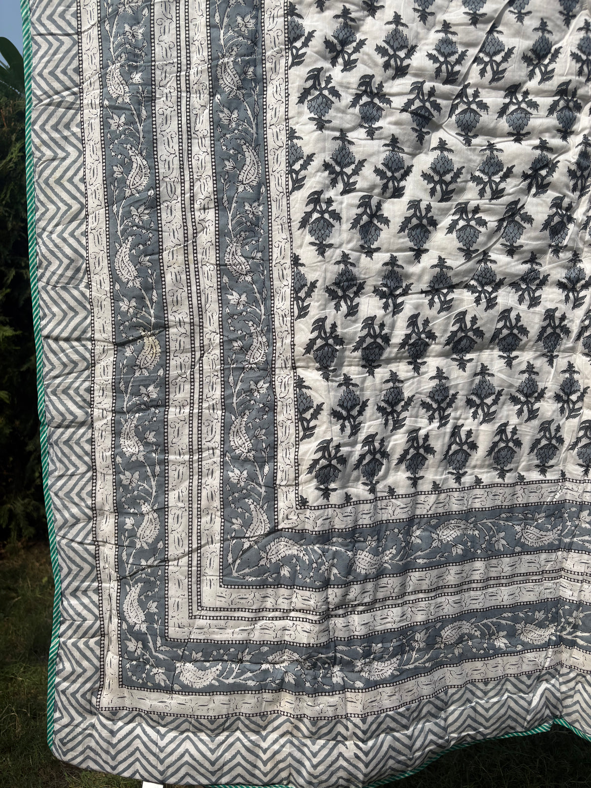 Grey Reversible Cotton Single Quilt (Razai)