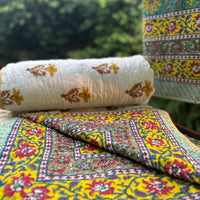 Hand Block Marigold Bedsheet & Reversible Comforter Set | 100% Cotton Bedding Set
