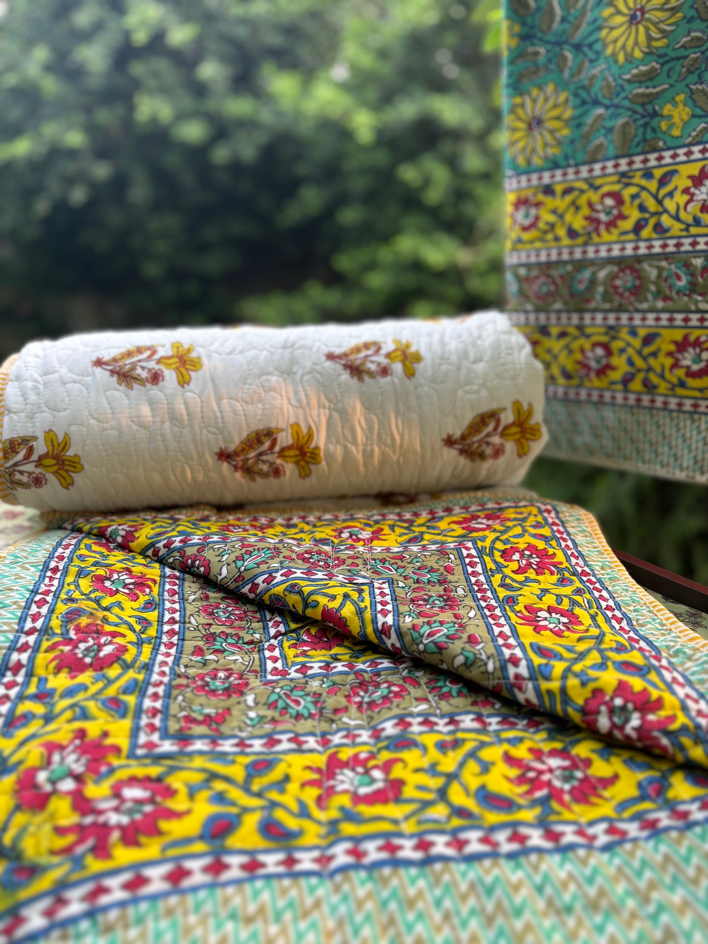 Hand Block Marigold Bedsheet & Reversible Comforter Set | 100% Cotton Bedding Set