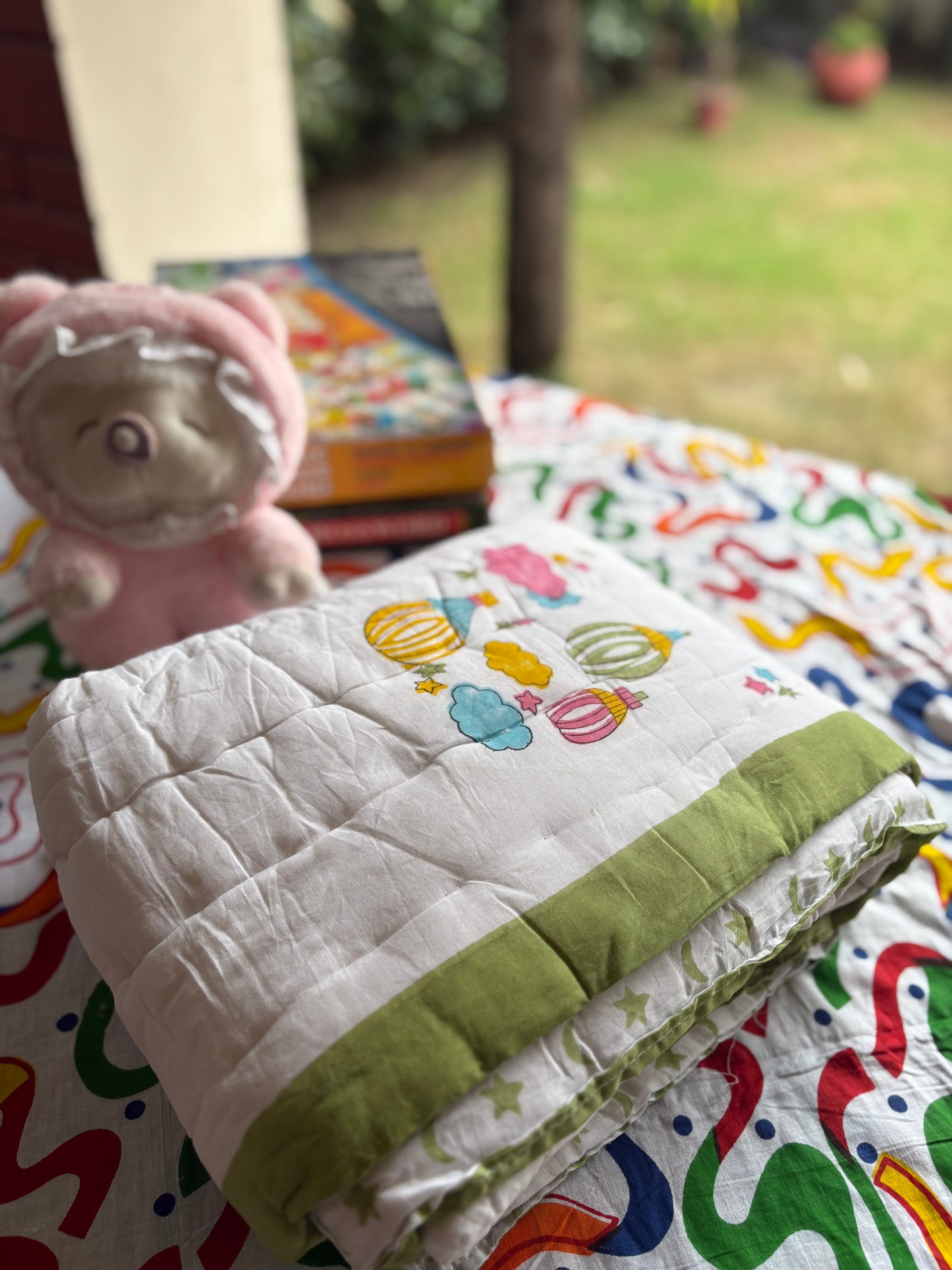 Colour Clouds Handblock Baby Quilt (Surgical Cotton)