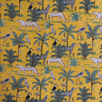 Yellow Jungle Kantha Quilted Bedcover