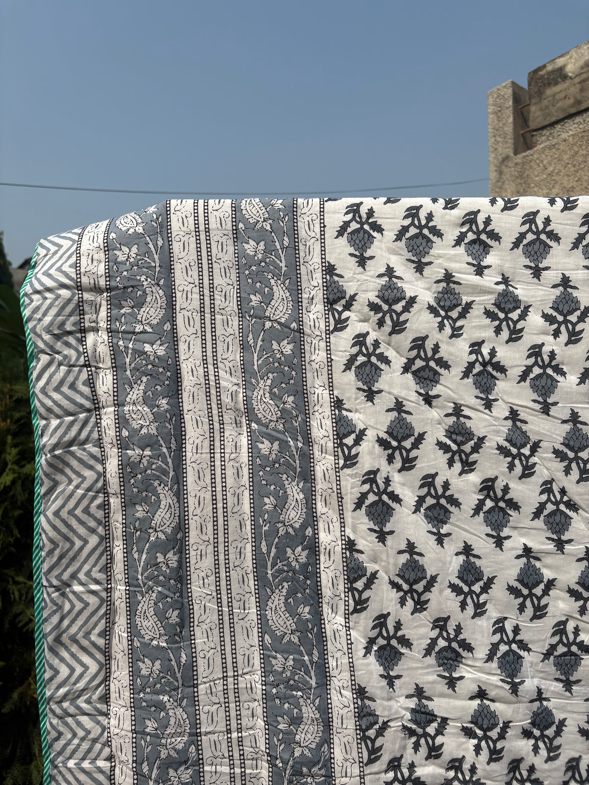 Grey Reversible Cotton Single Quilt (Razai)