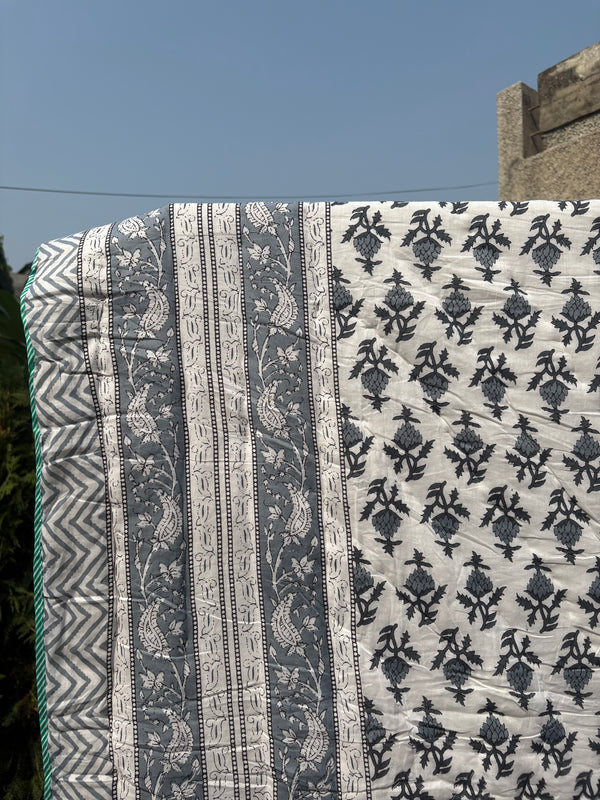 Grey Reversible Cotton Single Quilt (Razai)