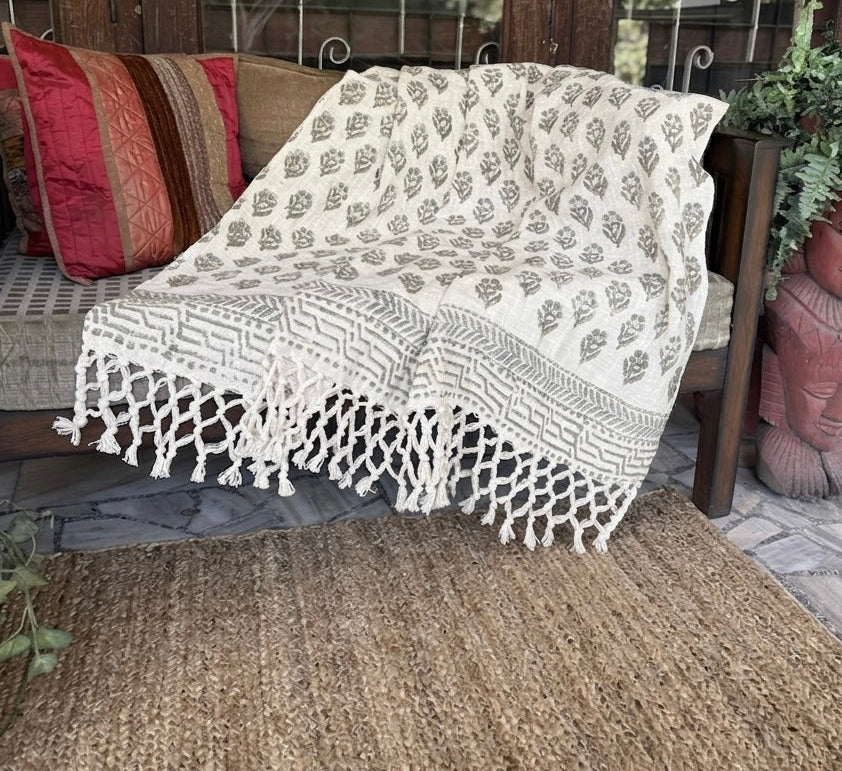 Premium Handblock Printed Sofa Throw & Mini-Bedcover