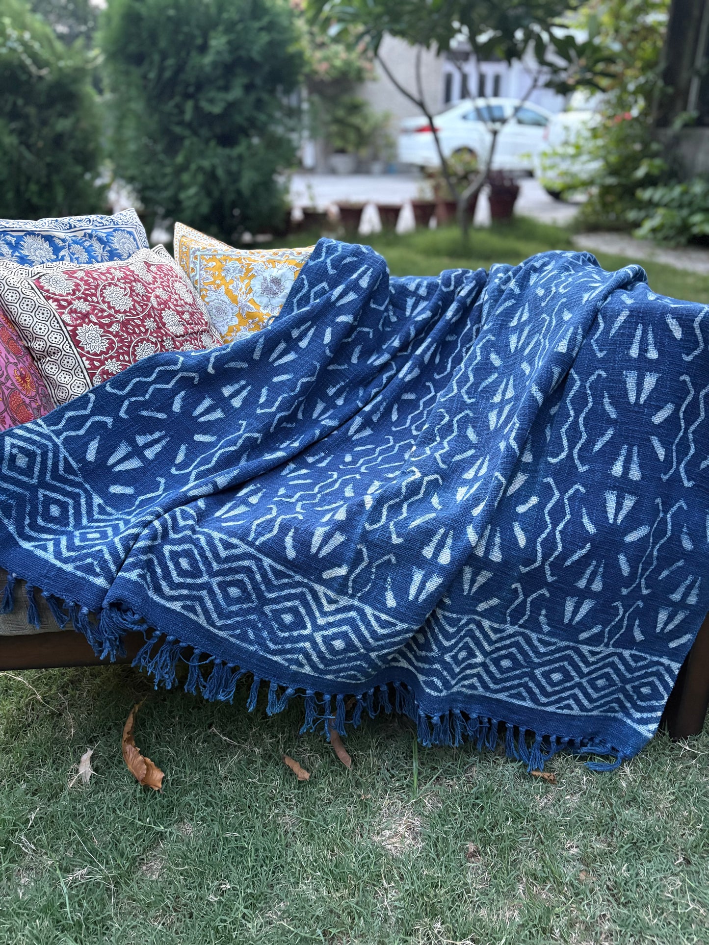 Hand Block Indigo Sofa Throw