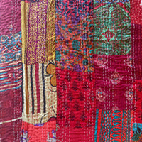 Silk Kantha Quilted Bedcover (Red)