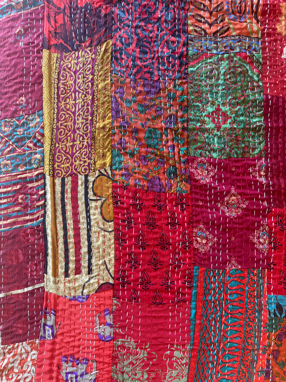 Silk Kantha Quilted Bedcover (Red)