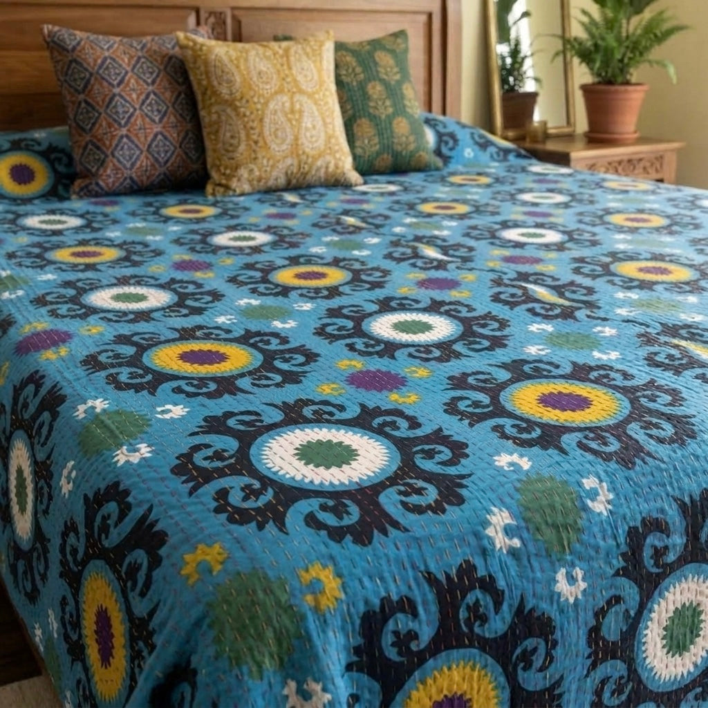 Mandala Kantha Quilted Bedcover