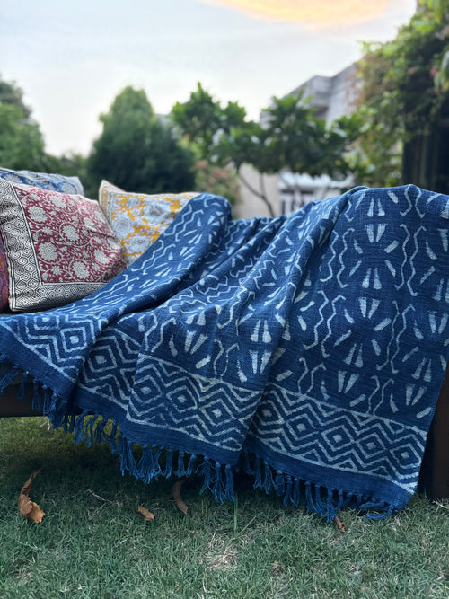 Hand Block Indigo Sofa Throw
