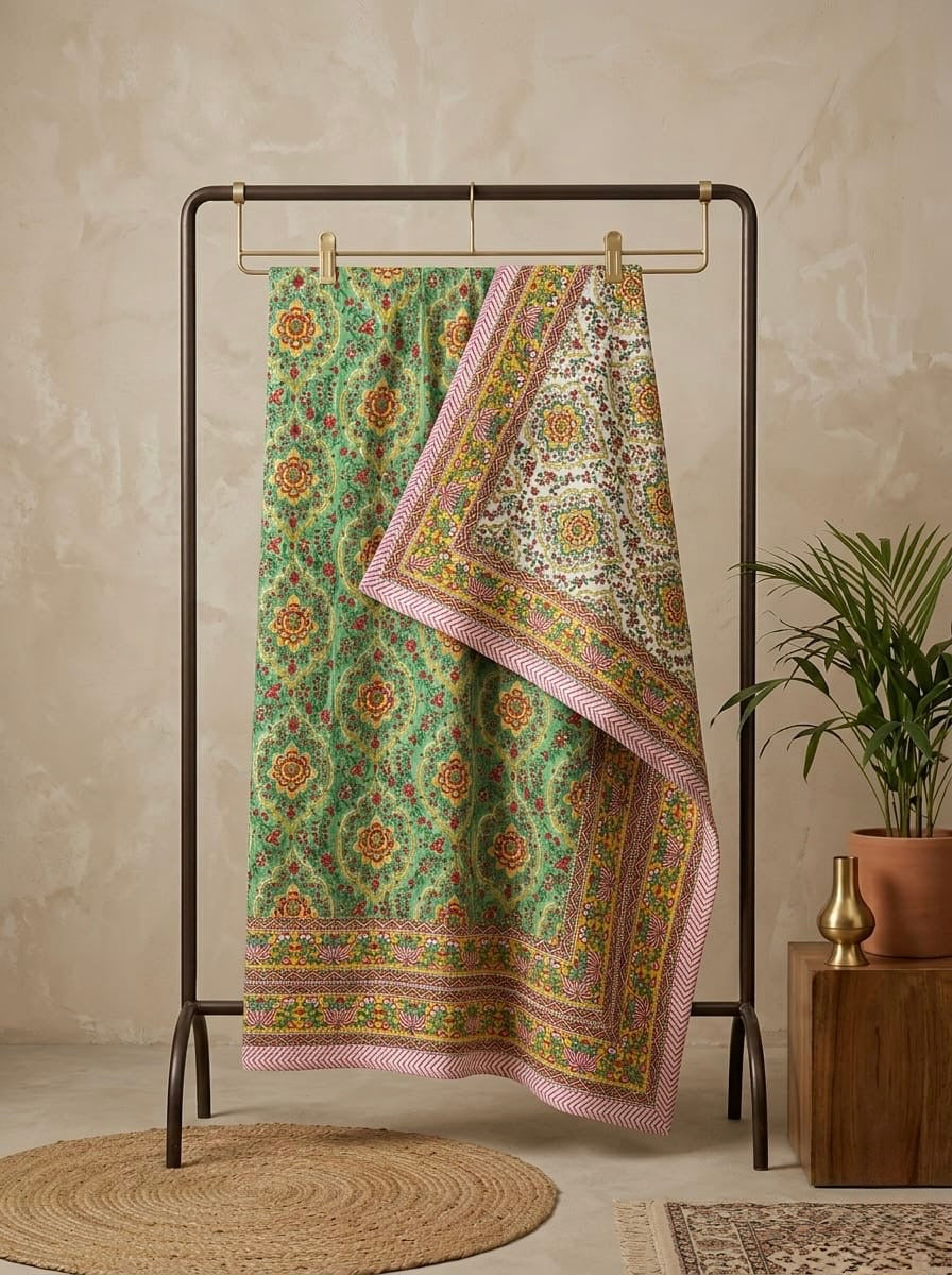 Handblock Double Bed Dohar (Mul Cotton) (90”x108”)