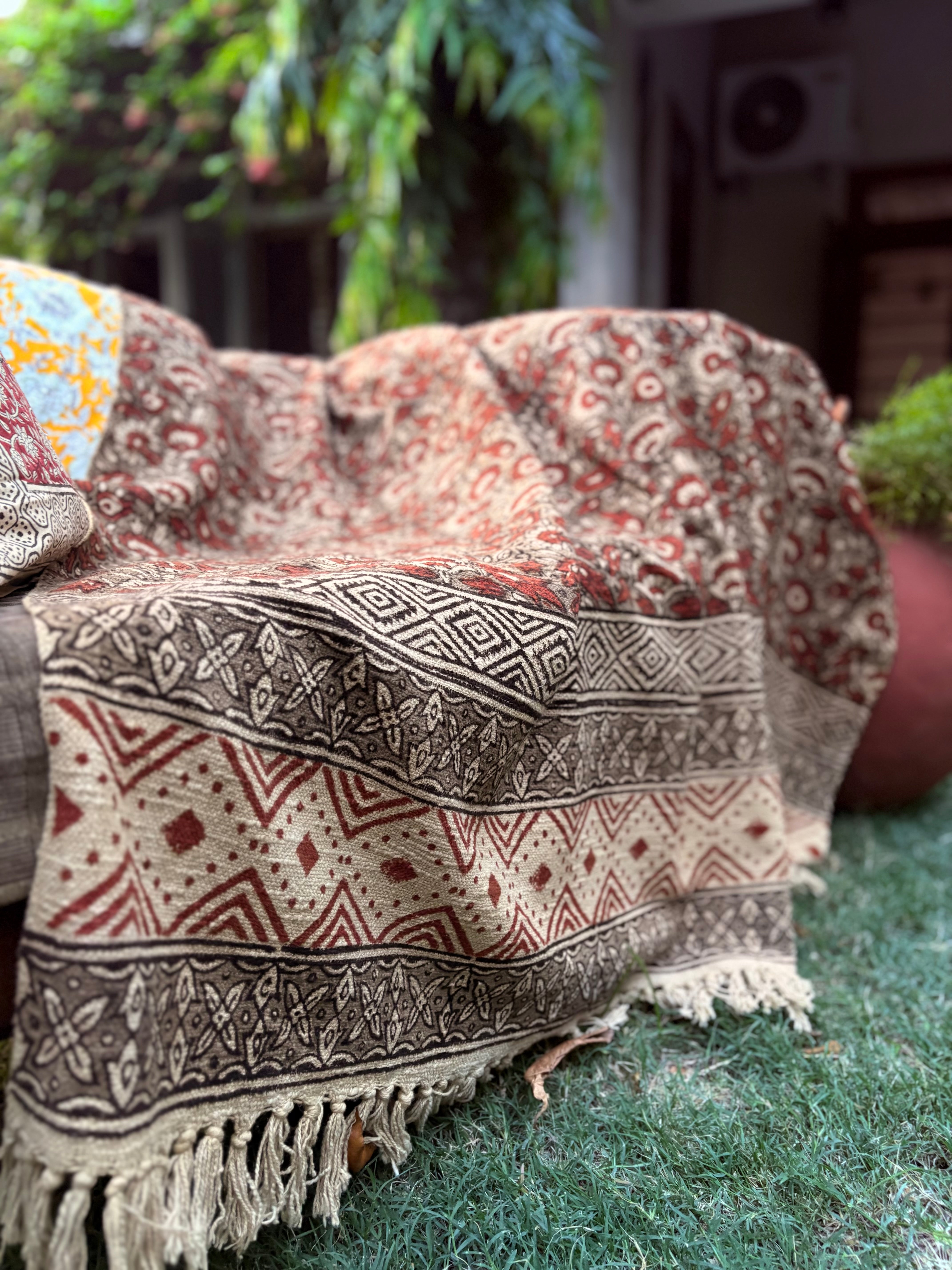 Hand Block Kalamkari Sofa Throw