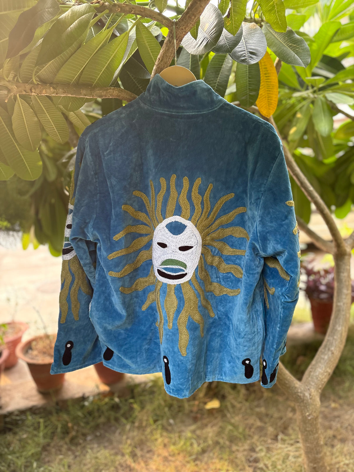 Sun God Cyan Hand Embroidered Suzani Jacket