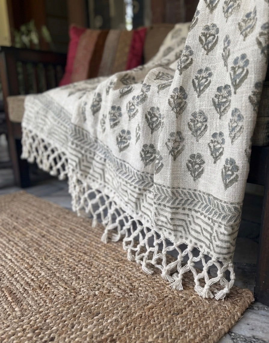 Premium Handblock Printed Sofa Throw & Mini-Bedcover