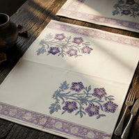 Floral table tunner and table mats set hand block printed