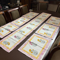 Hand Block Canvas Table Runner & 6 Mats Set