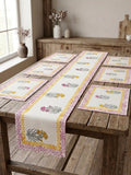 Hand Block Canvas Table Runner & 6 Mats Set