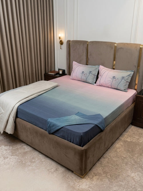 Ombre Percale Embroidered Pink and Navy Blue Bedsheet Set (108”x108”)