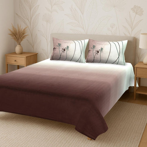 Ombre Percale Embroidered Brown Lime Bedsheet Set (108”x108”)