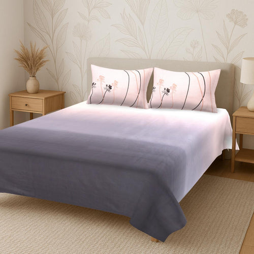 Ombre Percale Embroidered Grey Pink Bedsheet Set (108”x108”)