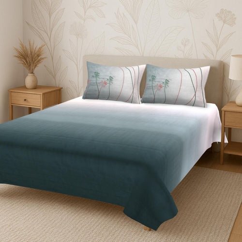 Ombre Percale Embroidered Cyan Pink Bedsheet Set (108”x108”)